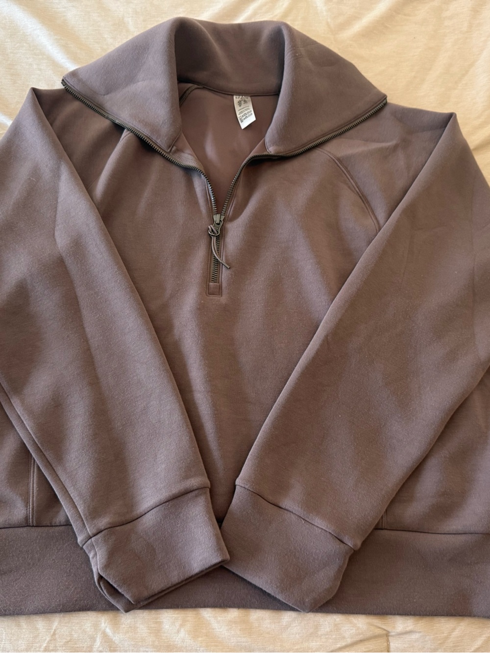 Spanx AirEssentials Half Zip Pullover Sweatshirt Brown Taupe Size Large